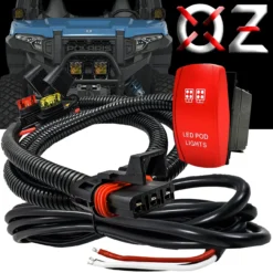 10ft. Pulse Power Bus Bar Plug Red Rocker Switch 3-Wire Harness Kit For Dual Function LED Pod Lights Compatible With Polaris RZR Pro Ranger Crew XP XPEDITION ADV 2018-2024