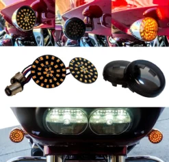 Black Out Amber LED Turn Signal Running Light Insert Harley Bullet 1157 Bulb FL FX XL Smoke Lens Touring Dyna Softail Sportster Street Road Electra Glide -Oz 17 31598.1506624175