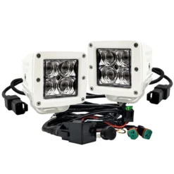 4D Series OZ-USA® 3" Marine Grade White High Intensity LED Pod Lights Spot Beam Pattern Plug And Play Wire Harness Marine Boat RV