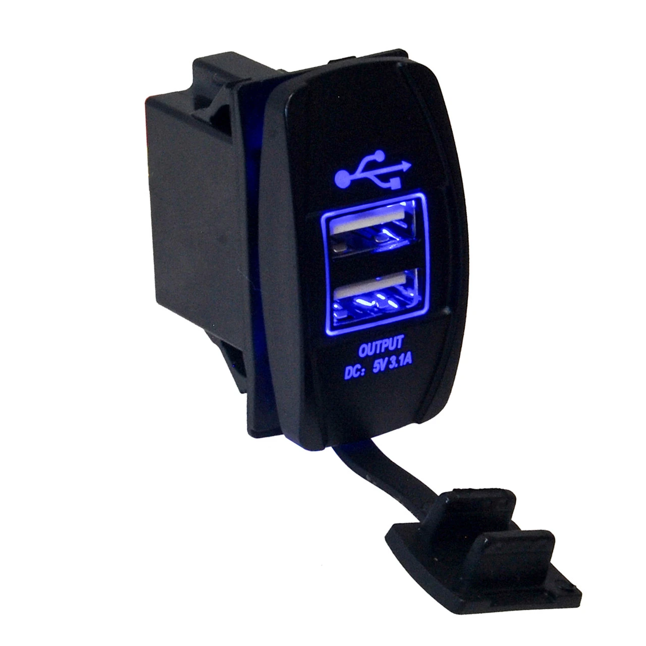 USB Port OZ-USA® For Rocker Switch Panel Universal Dual Power Socket Blue LED Backlit For Can-Am Polaris RZR Truck UTV RV 2 USB Port OZ-USA® For Rocker Switch Panel Universal Dual Power Socket Blue LED Backlit For Can-Am Polaris RZR Truck UTV RV - Image 2