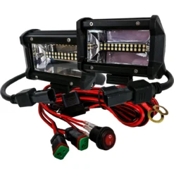 T4 Series 5" Triple Row OZ-USA® 12w LED Light Bar Wide Angle Flood Beam Driving Fog Lights With Wiring Harness And Switch For Off Road SUV ATV Truck Boat Marine Vessels Agriculture And Heavy Equipment Vehicle. (1 Pair)