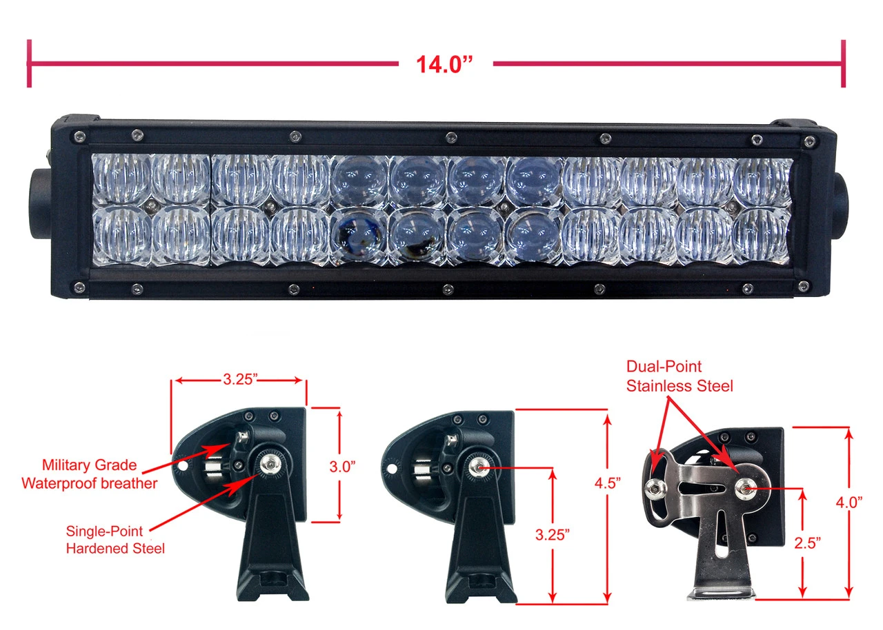 14" OZ-USA® 4D Optic Lens 72W LED Lightbar Combo Beam Plug And Play Harness For Off-road 4x4 Truck UTV 12V-24V 3 14" OZ-USA® 4D Optic Lens 72W LED Lightbar Combo Beam Plug And Play Harness For Off-road 4x4 Truck UTV 12V-24V - Image 3