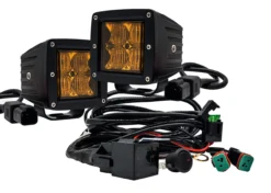 4D Series OZ-USA® 3" Amber Pod High Intensity LED Ditch Fog Lights Flood Beam Pattern Plug And Play Wire Harness Offroad