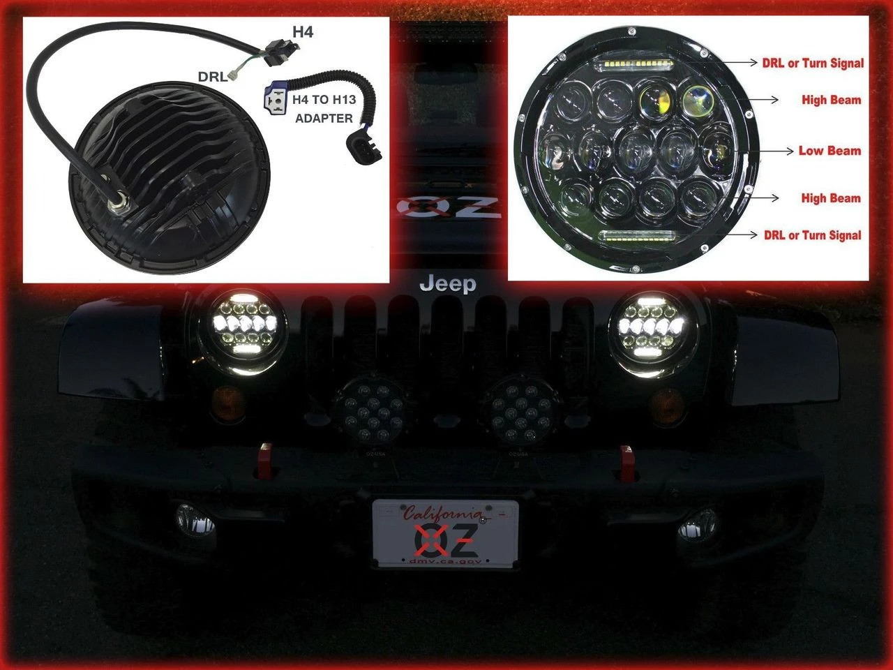 7" JEEP HEADLIGHT 75w Phillips LED H4 H13 DRL HI/LO DUAL BEAM JK TJ CJ Hummer H1 H2 1 7" JEEP HEADLIGHT 75w Phillips LED H4 H13 DRL HI/LO DUAL BEAM JK TJ CJ Hummer H1 H2