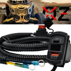 Power Bus Bar Harness Dual Fast Charge USB Port QC 3.0 USB-C PD With Digital Voltmeter Compatible With Can-Am Maverick X3 RS Turbo Commander Defender