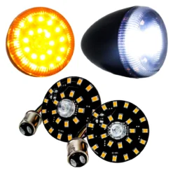 Black Out Front White Amber Dual LED Turn Signal Running Light Insert Harley Bullet 1157 Bulb FL FX XL Smoke Lens Touring Dyna Softail Sportster Street Road Electra Glide -Oz 5 55837.1518479847