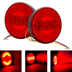 5 Inch Round Red Lens LED Tail Brake Light Surface Mount For Trailer Toy Hauler RV 12V 24V