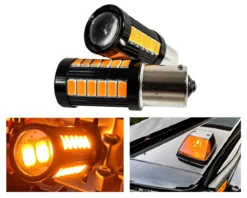 Set Of 2 Amber LED 1156 Bulb 33-SMD Error Free LED Lamp With Projector Lens For Running Lights Turn Signals Marker