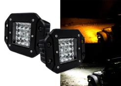 Flush Mount Dual Color High Output White Amber LED POD Light Changing Flasher Strobe Optic Lens Emergency Driving Fog Spot Light For Offroad Truck SUV ATV Jeep Motorcycle Boat Marine 12 - 32 Volts. (1 Pair)