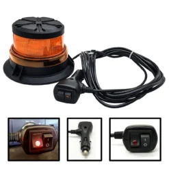 360° Amber LED Strobe 4-Inch Rotating Beacon Flashing Emergency Warning Light Amber Lens Magnetic Base Mount Cigarette Lighter Plug Adapter 12V -Oz 8A 79188.1637800261