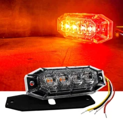 4" Compact Dual Amber & Red 8-LED Strobe Light Dual Optic Lens 180° Beam Angle High Intensity Surface Mount Rear Safety Warning Lights For Emergency Vehicles Utility Work Truck