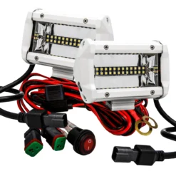 T4 Series White 5" OZ-USA® Triple Row LED Light Bar Wide Angle Flood Beam Driving Fog Lights With Wiring Harness And Switch For Off Road SUV ATV Truck Boat Marine Vessels Agriculture And Heavy Equipment Vehicle. (1 Pair)