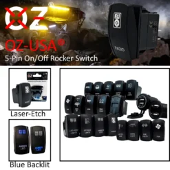 ROCK LIGHTS OZ-USA® On/off Rocker Switch 5-Pin SPST Laser-Etch Blue LED Backlit For Truck SUV Off-road RZR Polaris Can-Am UTV -Oz D 59526.1642289361