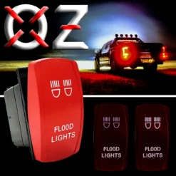 Flood Lights On/Off Red Rocker Switch 4-Pin Laser Etched For UTV Polaris RZR XP Can-Am YXZ Trucks RV Marine Vessels