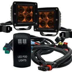 Amber LED Pod Lights Spot Beam With Power Bus Bar Wire Harness Compatible With Pulse Power Busbar Polaris RZR Turbo Pro XP Ranger Crew 2018-2023 -Oz H 39330.1685830221