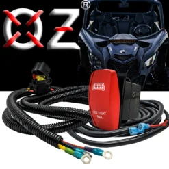 10ft. Power Busbar Wire Harness Kit With LED Light Bar On/Off Red Rocker Switch Compatible With 2018-2023 Can-Am Maverick X3 Max RS Turbo RR Sport Trail Defender