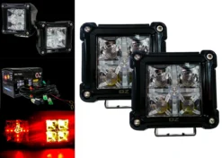 Red DRL POD 3" With Red LED Spot Beam Rear Fog Cube Light, Brake Tail Turn Signal Light With Wiring Harness Dual Switch 12V 24V