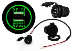 Green LED Dual USB Port Fast Charger Socket Power Outlet 1.0A 2.1A Car ATV Truck Boat Motorcycle 12 Volt