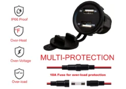 Dual USB Port Amber LED Voltmeter Fast Charger Socket Power Outlet 1.0A 2.1A Car ATV Truck Boat Motorcycle 12 Volt -Oz V 15 38597.1516252095