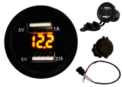 Dual USB Port Amber LED Voltmeter Fast Charger Socket Power Outlet 1.0A 2.1A Car ATV Truck Boat Motorcycle 12 Volt