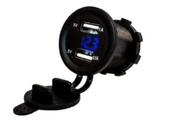 Dual USB Port Blue LED Voltmeter Fast Charger Socket Power Outlet 1.0A 2.1A Car ATV Truck Boat Motorcycle 12 Volt -Oz VB 12 94116.1516168551