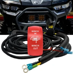 10ft. Power Busbar Wire Harness Kit With Winch In/Out Momentary Red Rocker Switch Compatible With 2018-2023 Can-Am Maverick X3 Max RS Turbo RR Sport Trail Defender -Oz WIO 2 57373.1700088283