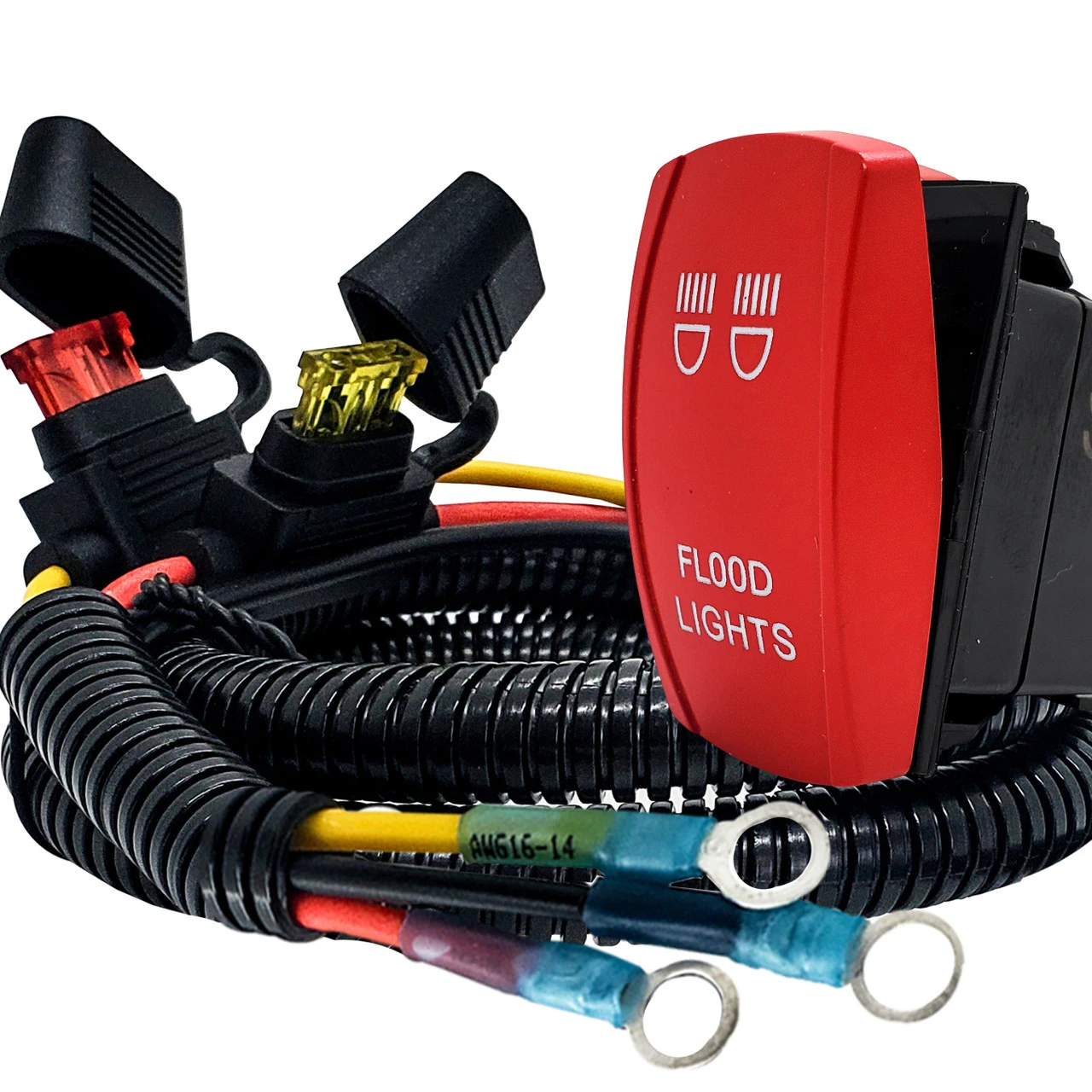 Flood Lights On/Off Red Rocker Switch With Power Distribution Block Wire Harness Compatible With 2018-2023 Can-Am Maverick X3 Max RS Turbo RR Sport Trail Defender 3 Flood Lights On/Off Red Rocker Switch With Power Distribution Block Wire Harness Compatible With 2018-2023 Can-Am Maverick X3 Max RS Turbo RR Sport Trail Defender - Image 3