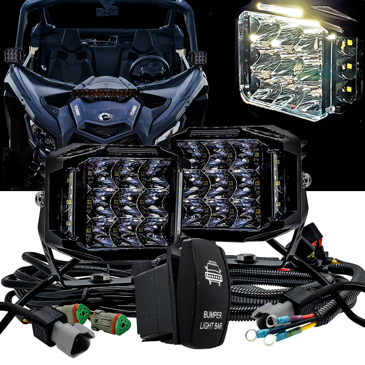 120W Bumper Lights 180° Beam Pattern Side Emitting LED With Power Busbar Wire Harness Kit Compatible With 2018-2023 Can-Am Maverick X3 Defender 2 120W Bumper Lights 180° Beam Pattern Side Emitting LED With Power Busbar Wire Harness Kit Compatible With 2018-2023 Can-Am Maverick X3 Defender - Image 2