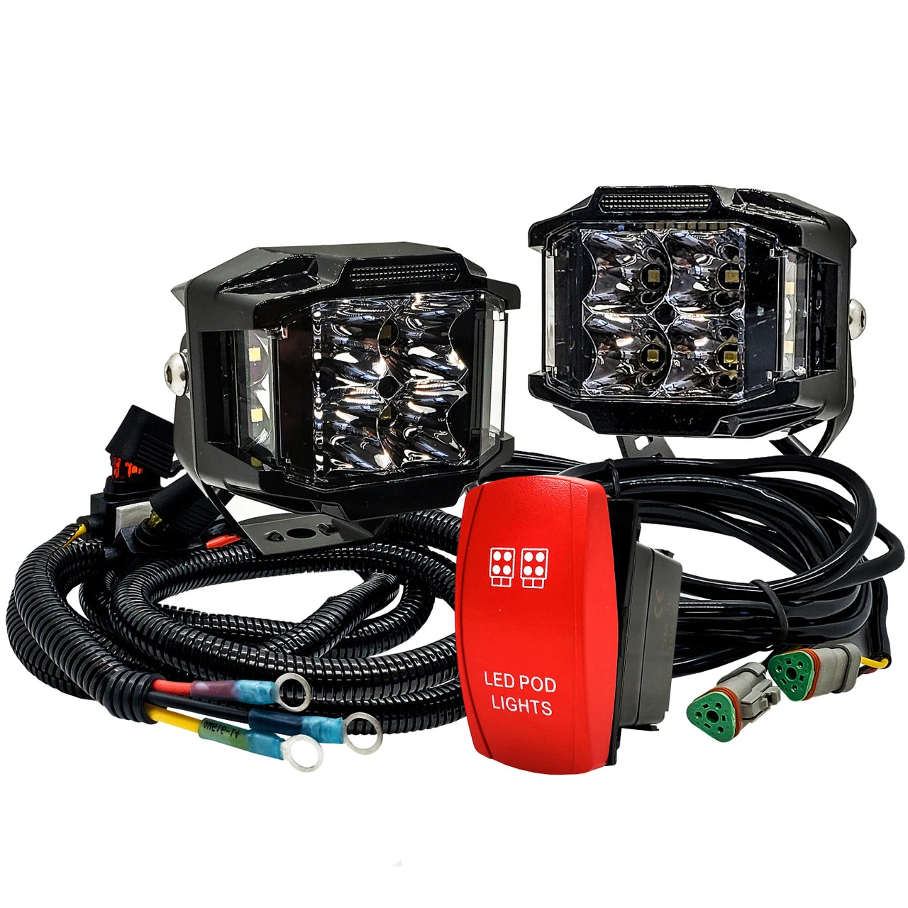 75W Pod Lights 180° Beam Pattern Side Emitting LED With Power Busbar Wire Kit Red Rocker Switch Compatible With 2018-2023 Can-Am Maverick X3 Defender 3 75W Pod Lights 180° Beam Pattern Side Emitting LED With Power Busbar Wire Kit Red Rocker Switch Compatible With 2018-2023 Can-Am Maverick X3 Defender - Image 3