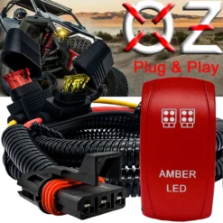 (W) AMBER On/Off Red Rocker Switch With Power Busbar Plug Harness Compatible With Polaris Pulse Power Busbar RZR Pro Ranger Crew XP 2018-2023