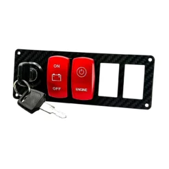 4 Gang Carbon Fiber Keyed Ignition Engine Start Battery On/Off Rocker Switch Panel
