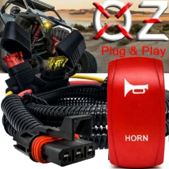 HORN Momentary On/Off Red Rocker Switch With Power Busbar Plug Harness Compatible With Polaris Pulse Power Busbar RZR Pro Ranger Crew XP 2018-2023