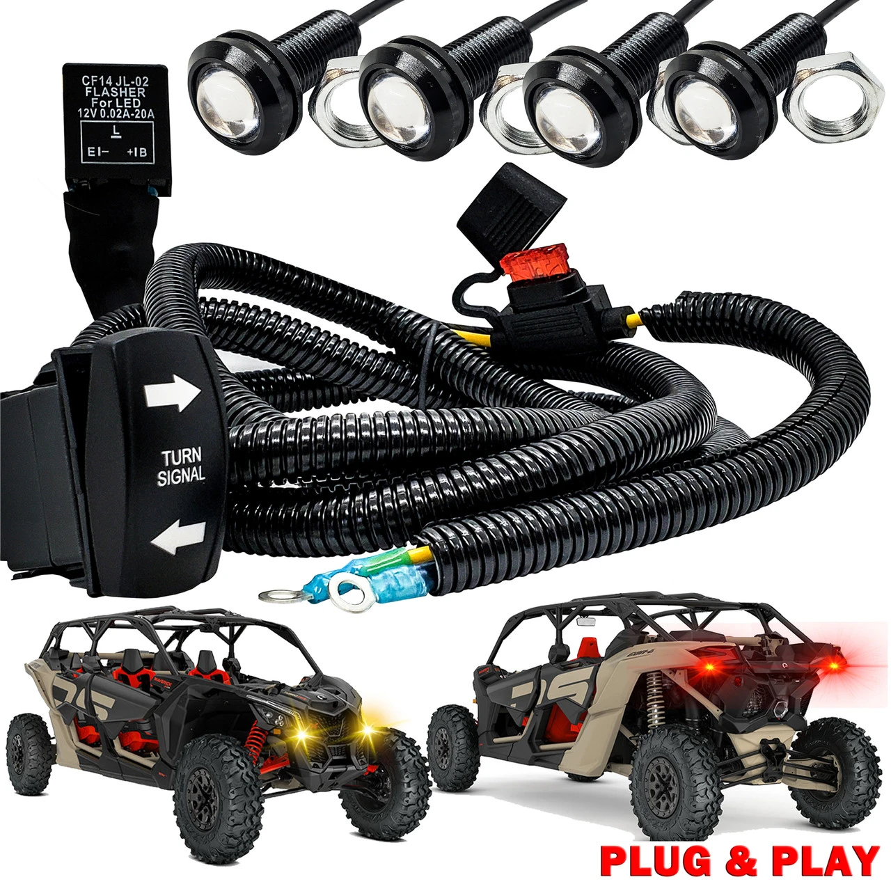 Amber & Red LED Turn Signal Kit Plug & Play Power Bus Bar Distribution Block Compatible With 2018-2023 Can-Am Maverick X3 Max RS Turbo RR Sport Trail Defender 7 Amber & Red LED Turn Signal Kit Plug & Play Power Bus Bar Distribution Block Compatible With 2018-2023 Can-Am Maverick X3 Max RS Turbo RR Sport Trail Defender - Image 7