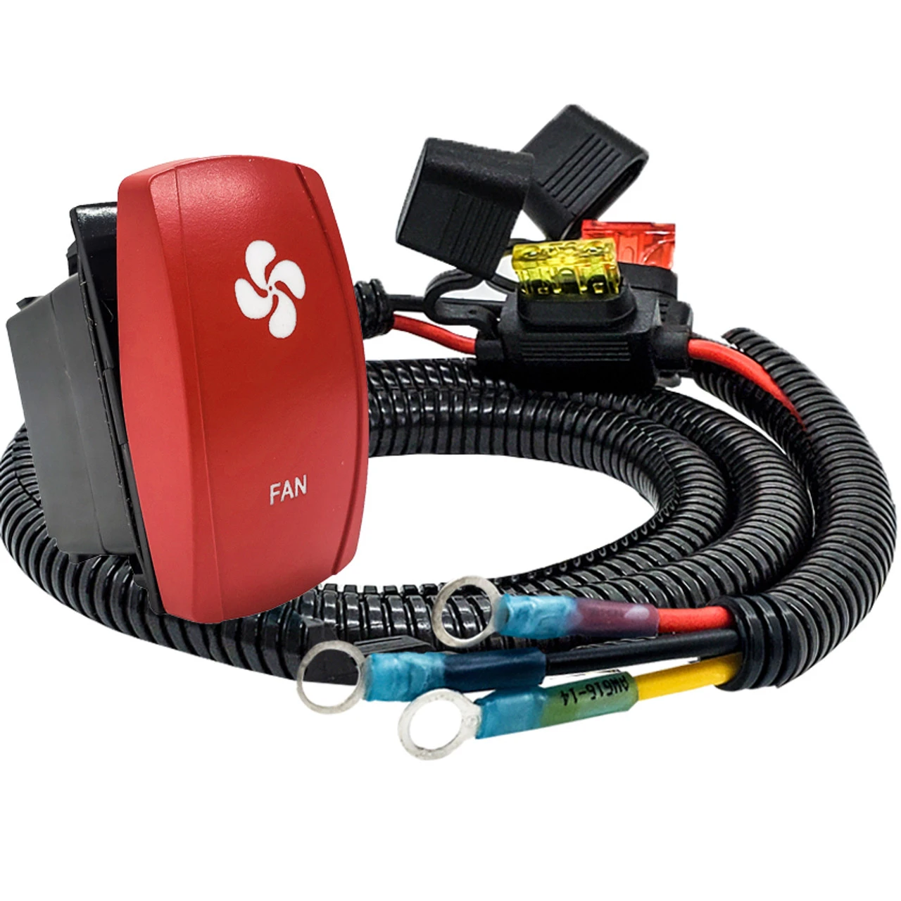 FAN On/Off Red Rocker Switch With Power Distribution Block Wire Harness Compatible With 2018-2023 Can-Am Maverick X3 Max RS Turbo RR Sport Trail Defender 3 FAN On/Off Red Rocker Switch With Power Distribution Block Wire Harness Compatible With 2018-2023 Can-Am Maverick X3 Max RS Turbo RR Sport Trail Defender - Image 3