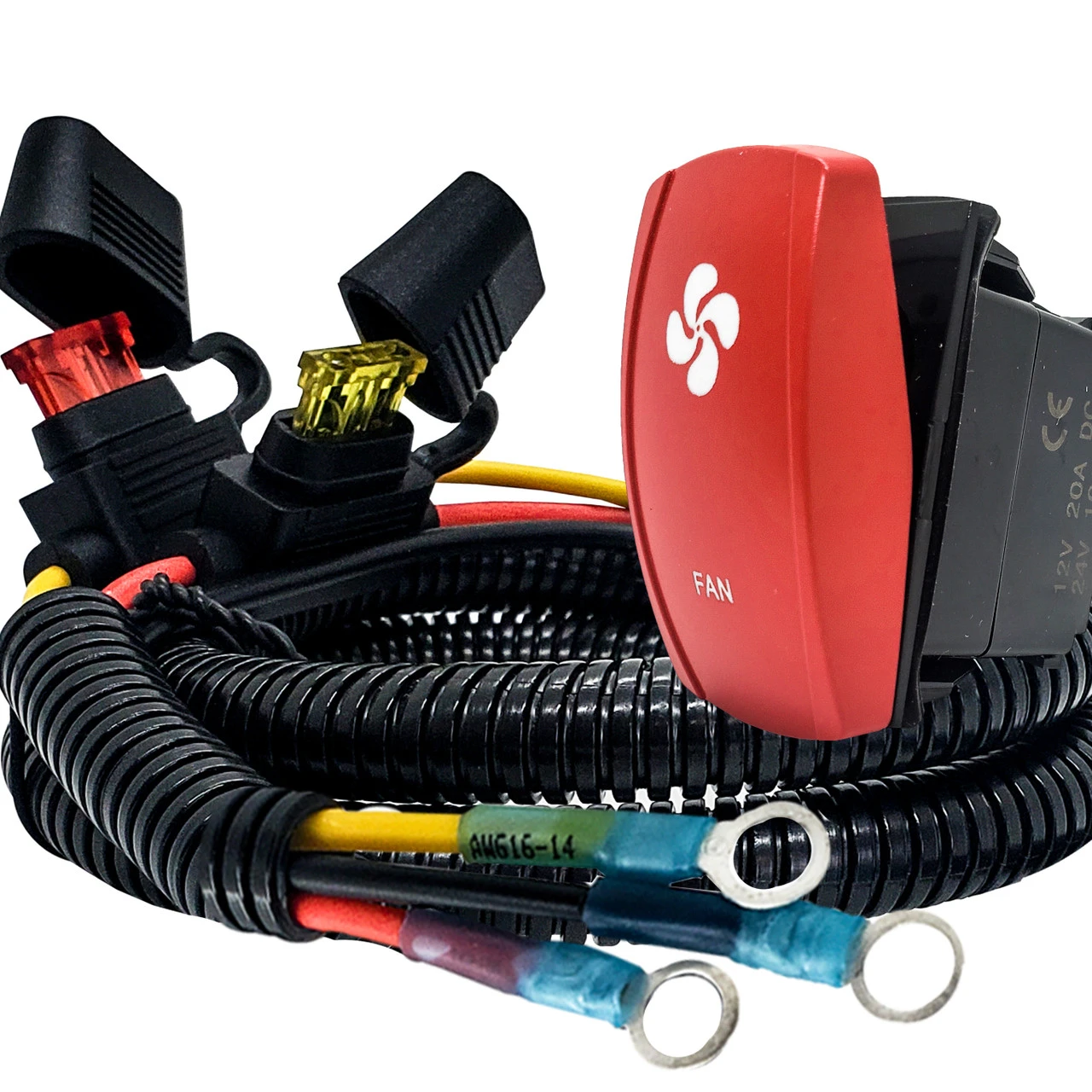 FAN On/Off Red Rocker Switch With Power Distribution Block Wire Harness Compatible With 2018-2023 Can-Am Maverick X3 Max RS Turbo RR Sport Trail Defender 2 FAN On/Off Red Rocker Switch With Power Distribution Block Wire Harness Compatible With 2018-2023 Can-Am Maverick X3 Max RS Turbo RR Sport Trail Defender - Image 2