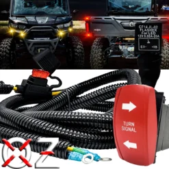 Turn Signal On/Off/On Red Rocker Switch With Power Distribution Block Wire Harness Compatible With 2018-2023 Can-Am Maverick X3 Max RS Turbo RR Sport Trail Defender