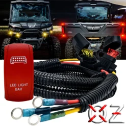 LED Light Bar On/Off Red Rocker Switch With Power Distribution Block Wire Harness Compatible With 2018-2023 Can-Am Maverick X3 Max RS Turbo RR Sport Trail Defender