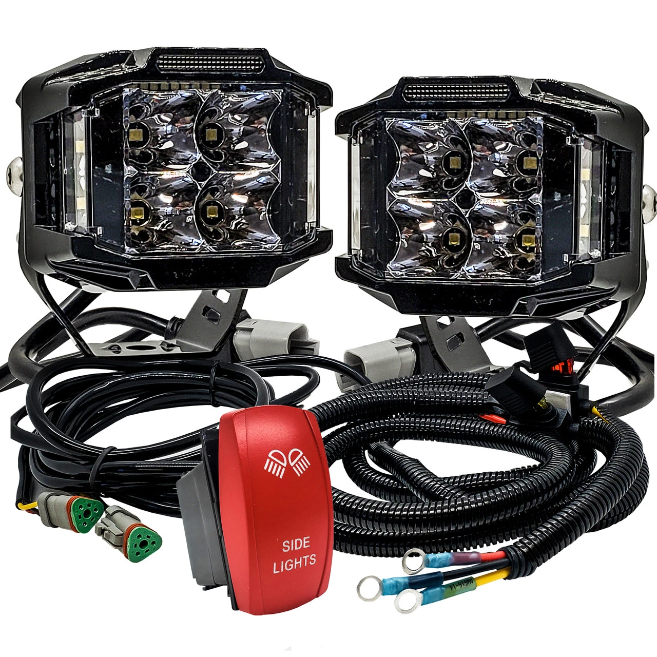 75W Side Lights 180° Beam Pattern Side Emitting LED With Power Busbar Wire Kit Red Rocker Switch Compatible With 2018-2023 Can-Am Maverick X3 Defender 3 75W Side Lights 180° Beam Pattern Side Emitting LED With Power Busbar Wire Kit Red Rocker Switch Compatible With 2018-2023 Can-Am Maverick X3 Defender - Image 3