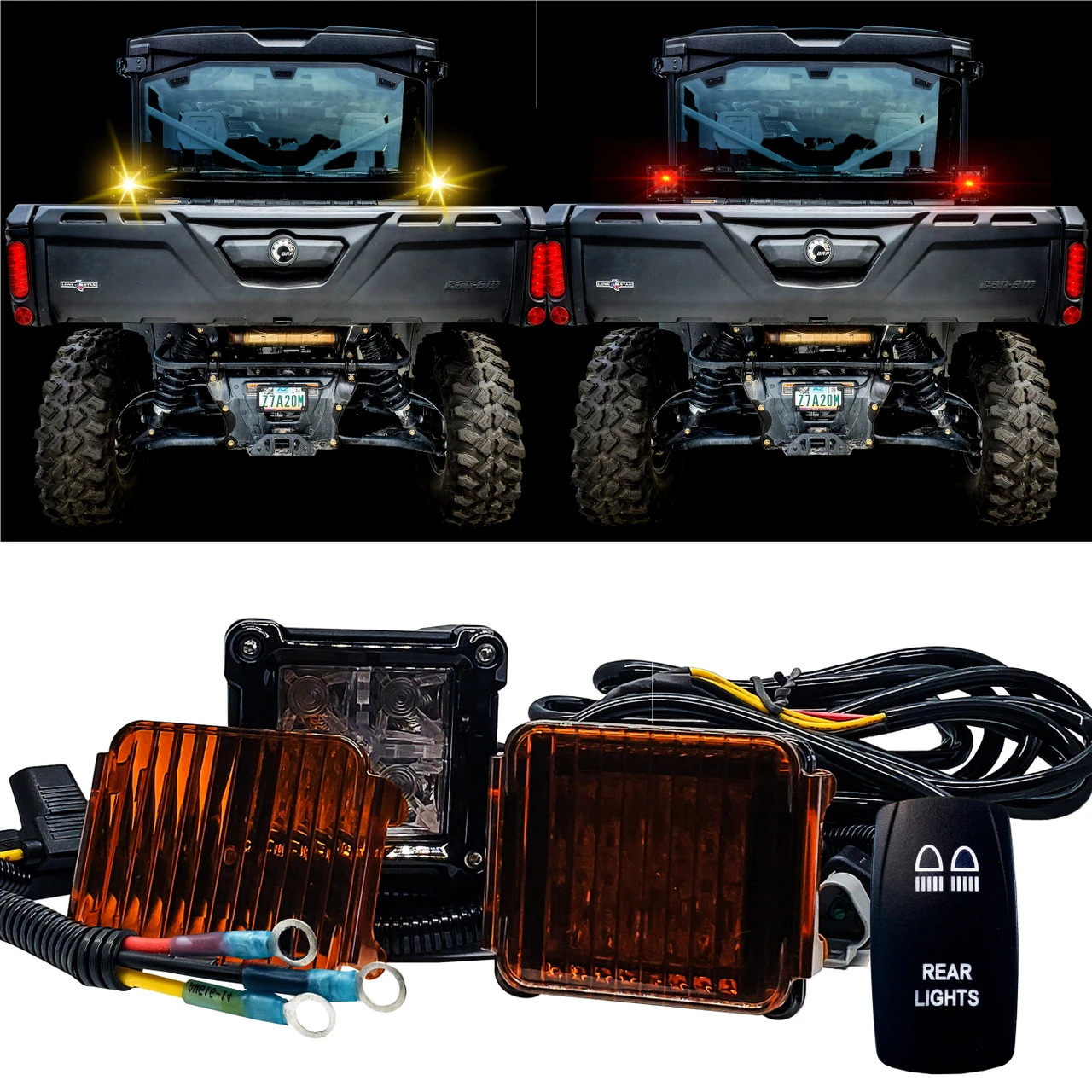 Rear Chase Lights Red & Amber Dual Color LED Pod With Power Bus Bar Wire Harness Compatible With 2018-2023 Can-Am Maverick X3 Max RS Turbo RR Sport Trail Defender 2 Rear Chase Lights Red & Amber Dual Color LED Pod With Power Bus Bar Wire Harness Compatible With 2018-2023 Can-Am Maverick X3 Max RS Turbo RR Sport Trail Defender - Image 2