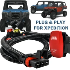 Pulse Power Bus Bar Plug Wire Harness With On/Off Red Rocker Switch For LED Light Bar Compatible With 2024 Polaris XPEDITION XP ADV Ultimate Northstar Premium