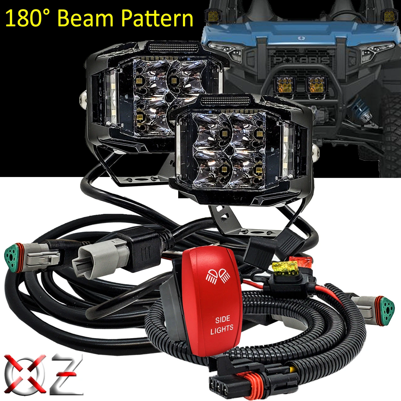 4" Pillar Mount 75W Side Emitting LED Lights 180° Beam Pattern With Pulse Power Busbar Wire Kit Red Rocker Switch For Polaris XPEDITION RZR Turbo Pro Crew Ranger XP 2018-2024 2 4" Pillar Mount 75W Side Emitting LED Lights 180° Beam Pattern With Pulse Power Busbar Wire Kit Red Rocker Switch For Polaris XPEDITION RZR Turbo Pro Crew Ranger XP 2018-2024 - Image 2